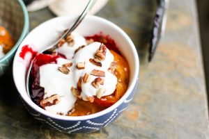 Plumbs and Apricots with Sweetened Yogurt