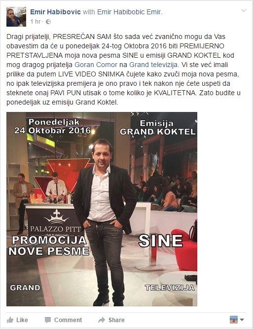 Emir Habibović najavio promociju nove pesme za 24.oktobar!