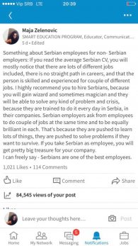 Status iz Srbije koji je uzdrmao poslovnu mrežu LinkedIn: Zapošljavajte Srbe i nećete se pokajati!