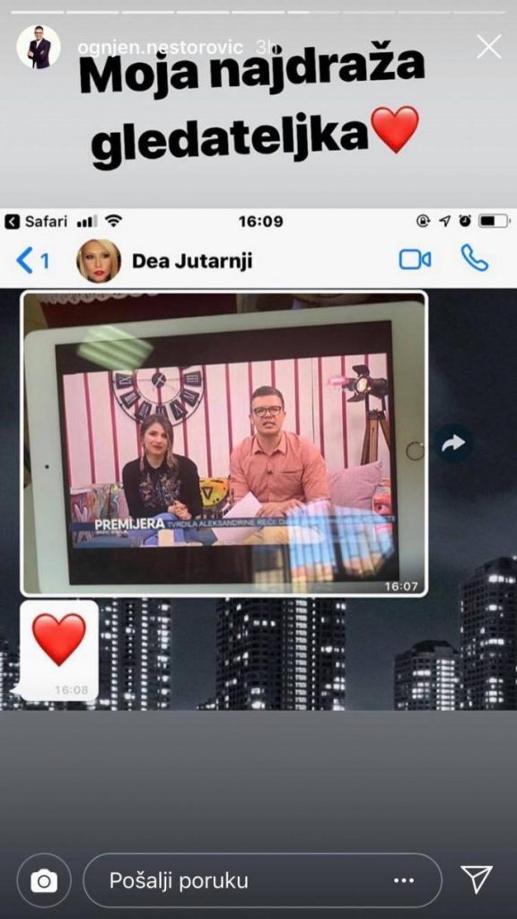 Nestorović i njegova koleginica Tijana Prica redovno pozdravljaju Deu iz svoje emisije i žele joj brz oporavak i povratak na male ekrane.