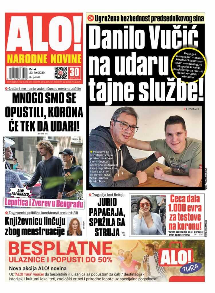 OVO SU DANAŠNJE NASLOVNE STRANE