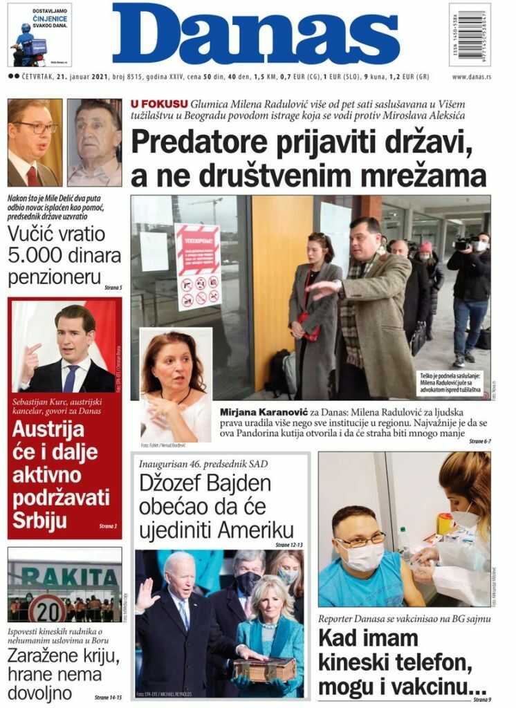 OVO SU DANAŠNJE NASLOVNE STRANE