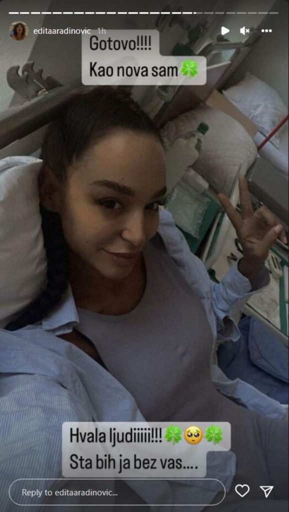 Prva fotka edite Aradinović nakon operacije glasnih žica: Oglasila se iz bolničke postelje